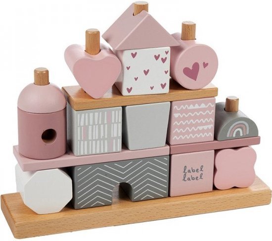 Label-Label Wooden stacking blocks Pink Roze roze