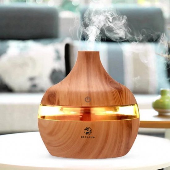 Recalma Aroma Diffuser 300 ml - Etherische Olie Verstuiver - Luchtbevochtiger - Houten design - Sfeervolle LED verlichting - Aromadiffuser - Ultrasoon - Vernevelaar - Geur versprijder