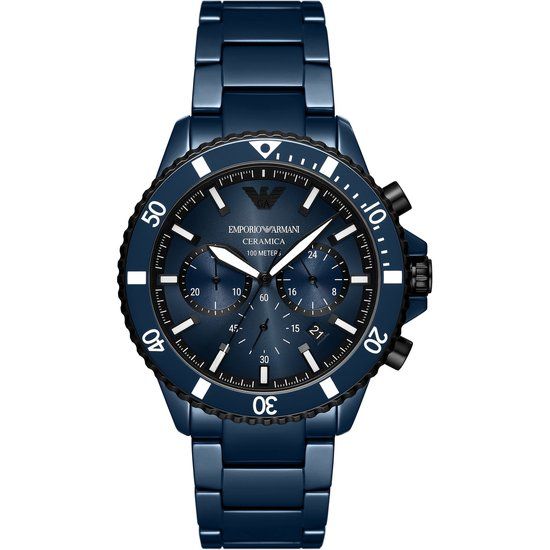 Emporio Armani Herenhorloge AR70009 - Blauw - Keramiek - Quartz - Analoog