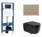 QeramiQ Dely Swirl Toiletset - Hangend toilet - Inbouwreservoir - Zonder spoelrand - Diepspoel - PK - Dual flush - Inclusief deksel: Nee - Soft-close - Afklikbare zitting - Keramiek - Standaard diepte - Taupe bedieningsplaat - Mat zwart