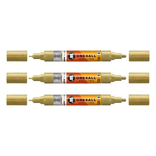 Molotow One4All Acrylic Twin Marker (lijndikte 1,5 mm en 4 mm, zeer dekkend en permanent) 3 stuks kleur 228 metallic goud