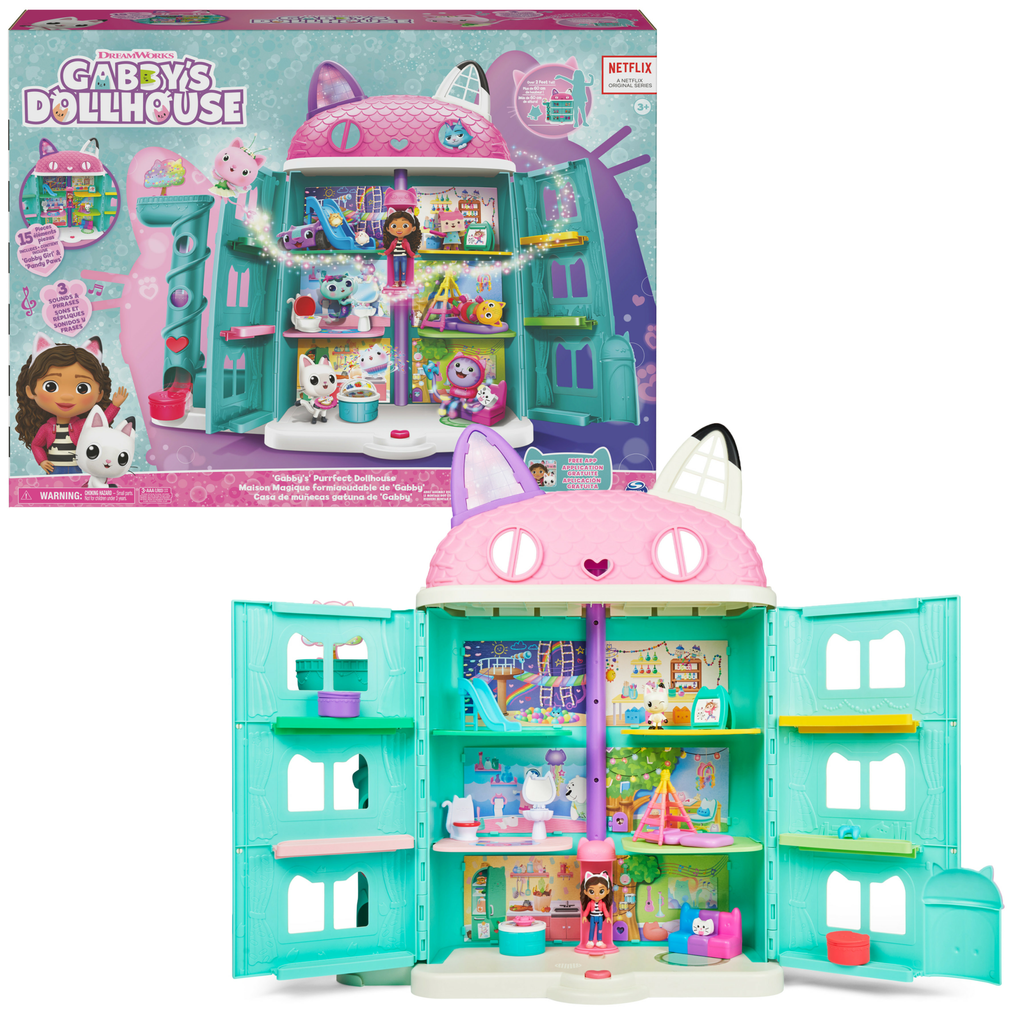 Spin Master Gabby&#39;s Poppenhuis - Magische Poppenhuis - +60cm hoog - vanaf 3 jaar - inclusief Gabby en Pandy-speelfiguur met 8 meubeltjes en 3 accessoires