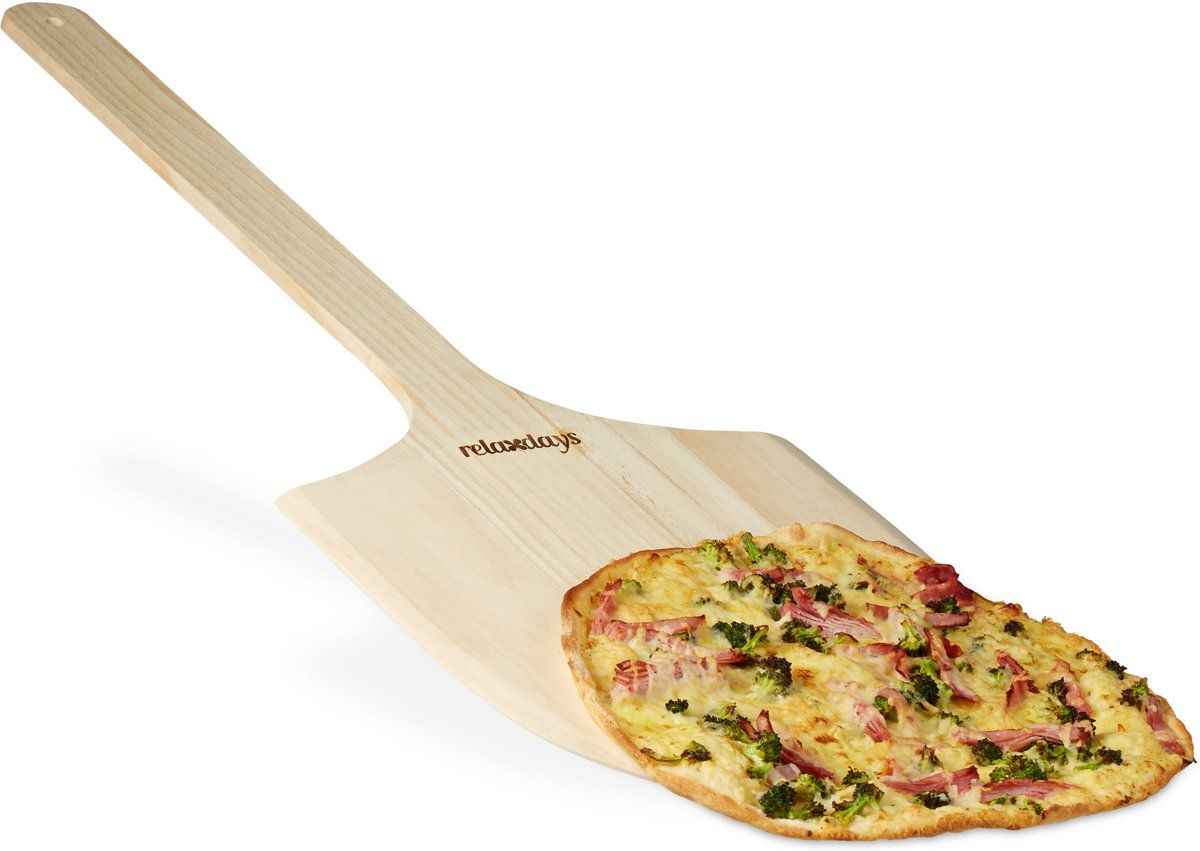 Relaxdays pizzaschep XXL - Hout - Pizzaschep met steel - Rond