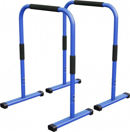 Gorilla Sports Dip Bars Deluxe Blauw - Push up stand bar - Verstelbaar - 100 kg - Blauw
