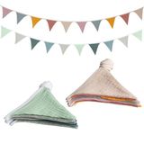 AiQInu 2 stuks vlaggetjesslinger van stof, vlaggetjesslinger voor feest, decoratie voor kinderkamer, slingers van wasbaar katoen, voor wieg, driehoek, kleurrijke vlag, decoratie