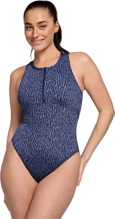ten Cate Swim Ten Cate Badpak Soft Cup High Neck Zipper Prothese Optie Zebra Grey Dames Maat 38