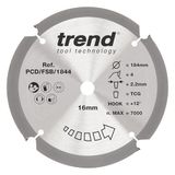 Trend PCD Cirkelzaagblad voor vezelcement, diameter 184 mm, boring 16 mm, 4 tanden, zaaglijn 2,2 mm, haak +12°, PCD, grove afwerking, PCD/FSB/1844