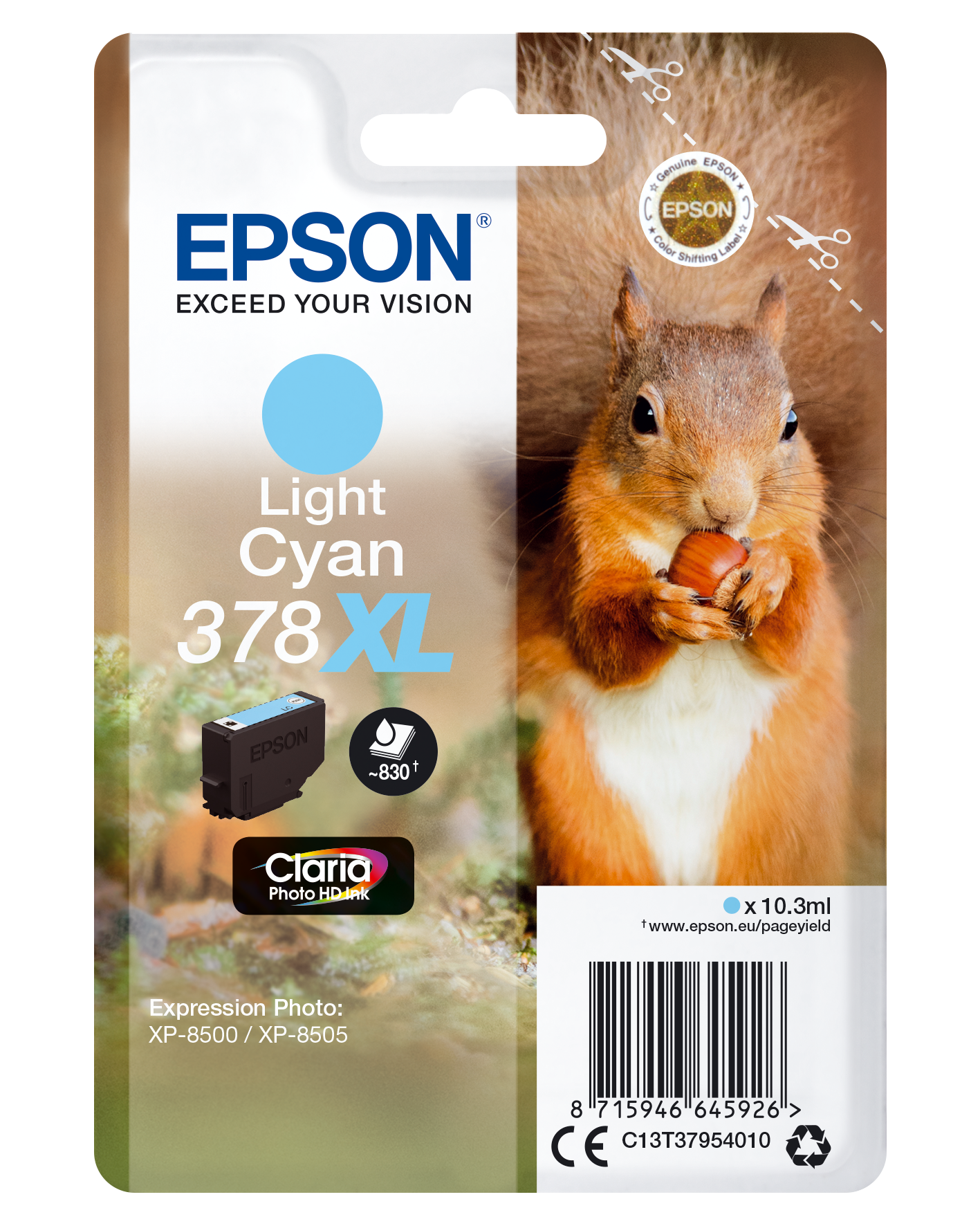 Epson Squirrel Singlepack Light Cyan 378XL Claria Photo HD Ink single pack / Lichtyaan