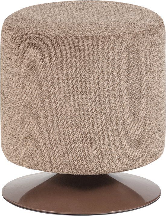 WOOOD Islen Poef Met Draaivoet - Bouclé - Bruin - 47x39x39