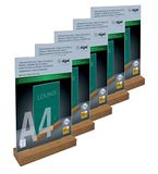 Sigel TA256-tafel toont A4 High, met eikenbasis, 5-pack, kristalhelder acryl, gegarandeerd UV-resistente, Wood FSC-gecertificeerd