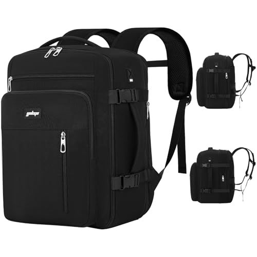 YOKGO Rugzak voor reizen, cabine, vliegtuig, 40 x 30 x 20 cm, 24-30L, schaalbaar, handbagage, laptop 15,6 inch, zwart