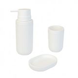 Relaxdays badaccessoires set, 3-delig, zeepdispenser, tandenborstelbeker, polyresin, 17.5x6.5x6.5 cm, wit
