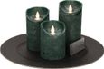 Plateau à bougies rond noir en plastique D33 cm avec 3 bougies LED vertes 10/12,5/15 cm - Décoration de table