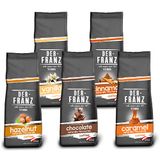 De Franz Flavour Coffee Bundle (1x Hazelnut, 1x Caramel, 1xVanille, 1xKaramell, 1xZimt) Intensity 3/5, Arabica en Robusta, 5x500g