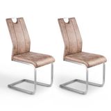 HeYork Schommelstoel set van 2 - bruin, metalen frame, eetkamerstoel, keukenstoel, woonkamerstoel, bezoekersstoel, belastbaarheid 120 kg