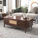 Table Basse Style Cottage 110x55x38.5cm - Table À Café Avec Tiroirs En Rotin Et Portes Coulissantes Avec Lattes En Bois Massif Pieds En Bois Massif - Marron