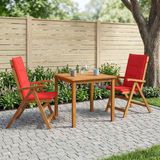 vidaXL 3-delige tuinset - 2-zits - Rood - Massief Acacia Hout