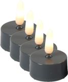 Countryfield LED theelichtjes/waxinelichtjes - 4x st - grijs - met timer - warm wit