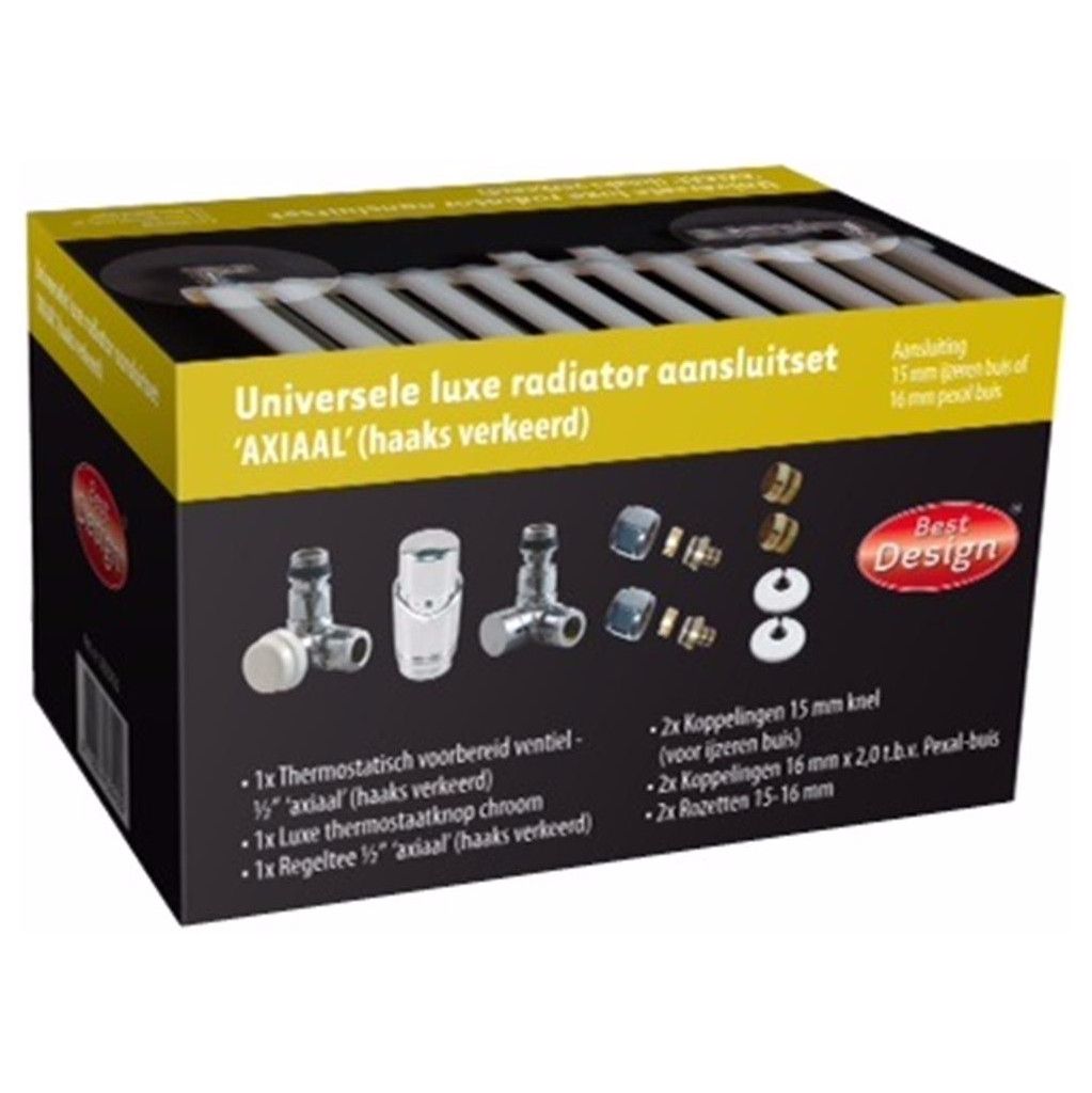 Universele luxe radiator aansluitset haaks verkeerd chroom 3825050