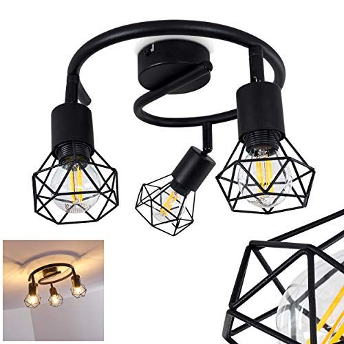 hofstein Plafondlamp Baripada metaal zwart 3 x E14
