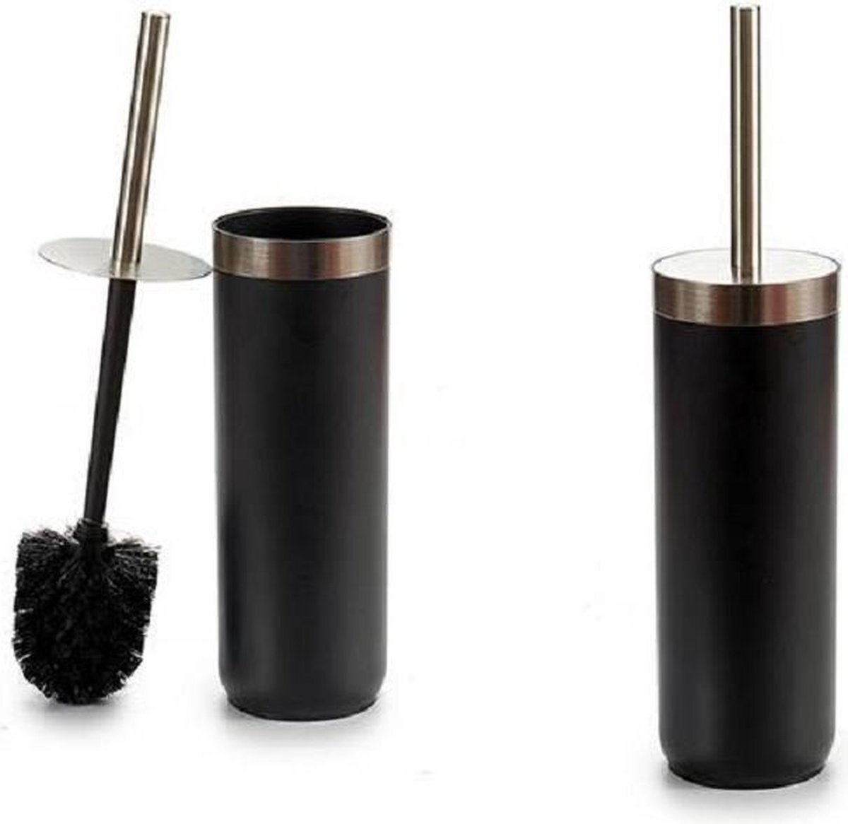 Arte r 2x stuks WC-borstels/toiletborstels inclusief houder zwart 38 cm van RVS - Toiletgarnituur