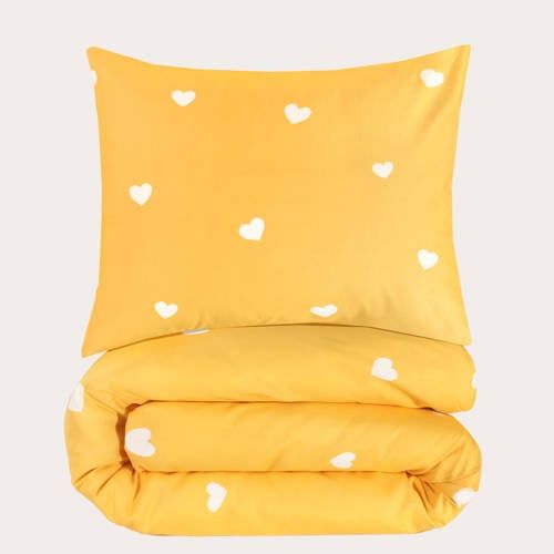 W polyester-katoenen dekbedovertrek kinderbed (120x150 cm) Geel Hartjes