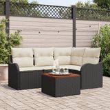 vidaXL Tuinbank Set 5-delig Zwart Polyrattan