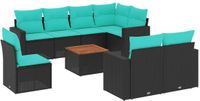 vidaXL - 9-delige Loungeset met kussens - Polyrattan - Zwart en blauw