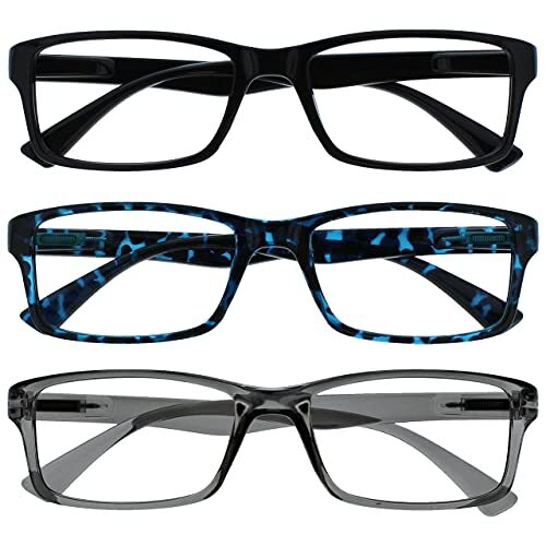 OPULIZE Leesbril 3 Stuks Lezers Zwart Blauw Grijs Mannen Vrouwen RRR92-137 +2,00