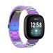 Wigento Fitbit Vervangingsband van roestvrij staal, zilver/paars, voor Fitbit Versa 4 + 3 / Sense 1 + 2, nieuw