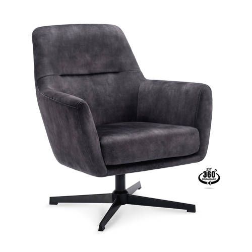 Wehkamp Home Fauteuil Edgar - Grijs - Polyester - 360 graden draaibaar
