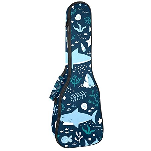 UEKWLOSDN Concert Ukelele Case Ocean Shark Blauw Patroon Ukelele Tas voor Meisjes Sopraan Ukelele Rugzak met verstelbare bandjes & fixeerbaar klittenband - 26 Inch