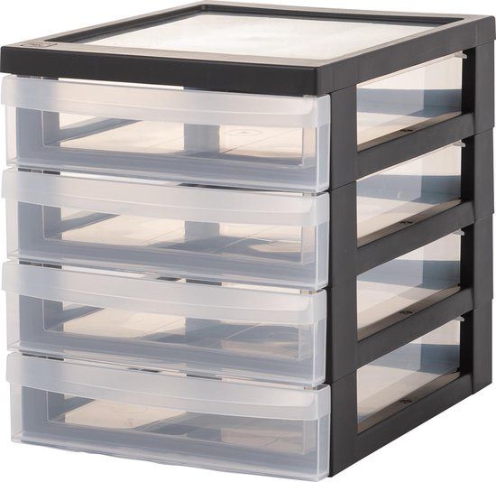 IRIS Design Chest ladesysteem A5 - 4 lades - Kunststof - Zwart/Transparant - 2 stuks