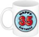 Bellatio Decorations Verjaardag cadeau mok - 35 jaar - blauw - gestreept - 300 ml - keramiek