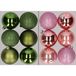 Merkloos / Sans marque 12x stuks kunststof kerstballen mix van appelgroen en roze 8 cm - Kerstversiering