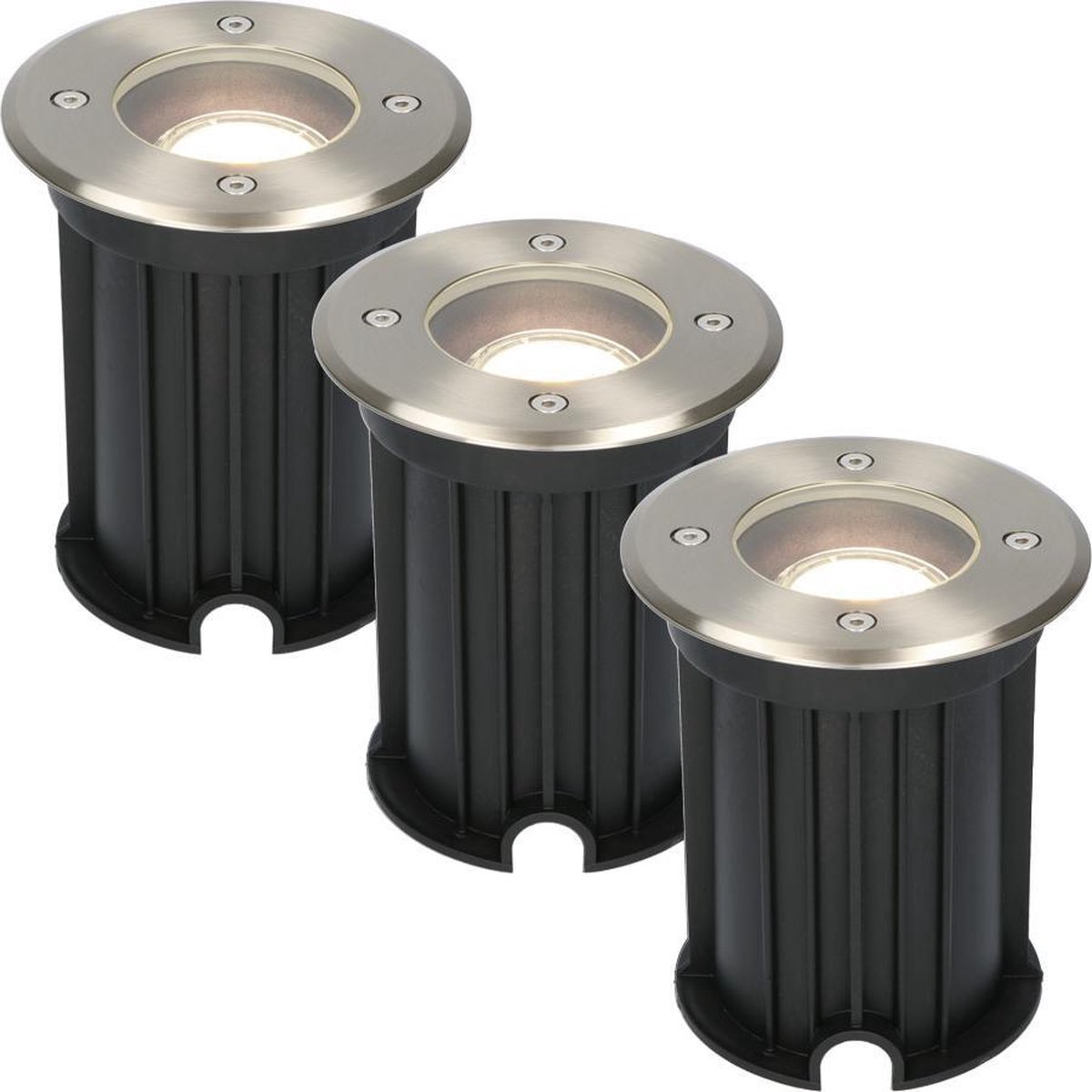 HOFTRONIC 3x Maisy - Grondspots LED voor buiten - Rond - RVS - IP65 Waterdicht - Verwisselbare GU10 - 5 Watt 400 Lumen - 4000K neutraal wit - Tuinspots en inbouwspots buiten voor in de grond -