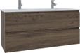 Saniclass Chaci Ensemble de meubles de salle de bain - 120x45x55cm - lavabo en céramique blanc brillant - 2 lavabos - 2 trous de robinet - 2 tiroirs - noyer mat