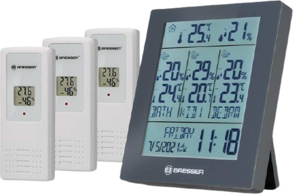 Bresser Thermo- En Hygrometer Quadro 11,9 Cm Grijs 4-delig