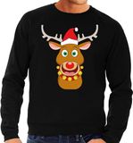 Bellatio Decorations Shoppartners Bv Foute kersttrui / sweater met Rudolf het rendier met rode kerstmuts zwart voor heren - Kersttruien XL
