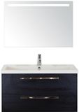 BES LED Seville Badmeubelset 100 cm - Black Oak - Wastafel Djazz 1 Kraangat met Sence Spiegel