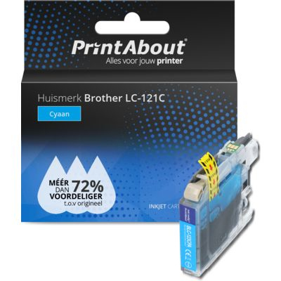 PrintAbout Huismerk Brother LC-121C Inktcartridge Cyaan