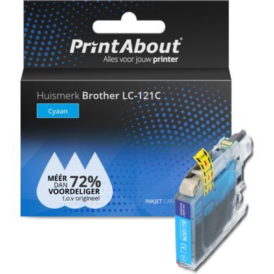 PrintAbout Huismerk LC-121C Cyaan Inktcartridge - Compatibel met Brother