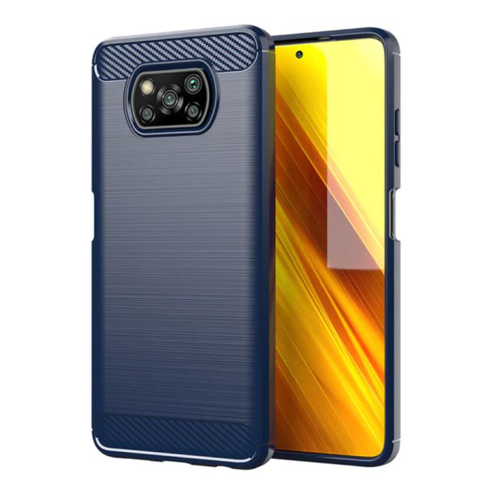 Stuff Certified Xiaomi Poco X3 NFC Hoesje - Carbon Fiber Textuur Shockproof Case Rubber Cover Blauw