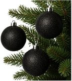 Decoris Kerstballen - 6 stuks - Zwart - Glitters - 6 cm - Kunststof