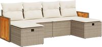 vidaXL 6-delige Loungeset met kussens, polyrattan, beige