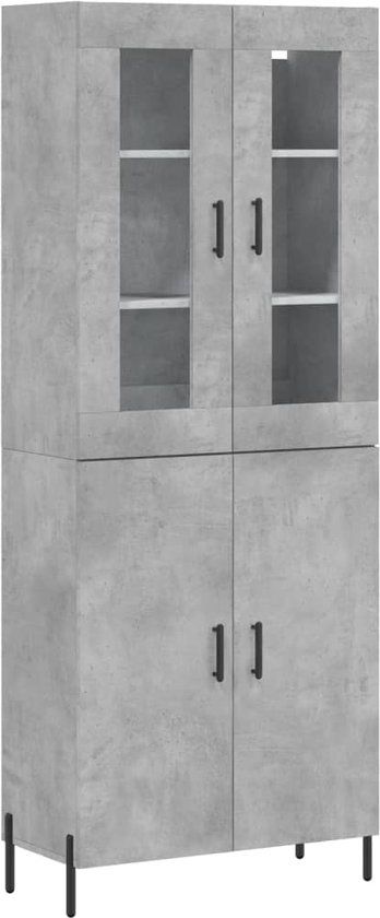 vidaXL Hoge kast bewerkt hout betongrijs 69,5x34x180 cm