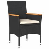 vidaXL 3-delige tuinset met kussens, polyrotan, glas, zwart