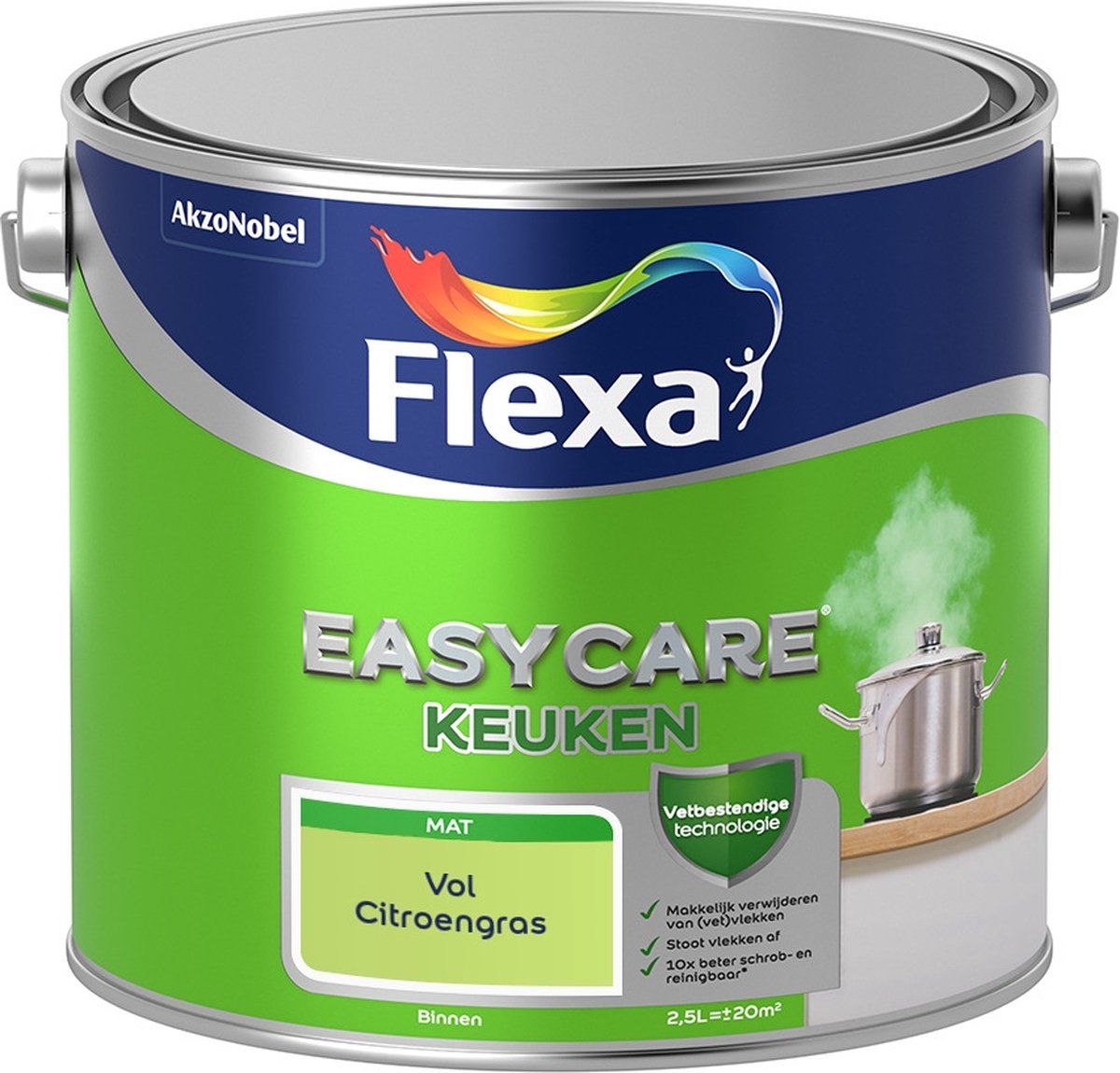 FLEXA Easycare Muurverf - Keuken - Mat - Vol Citroengras - 2,5 liter