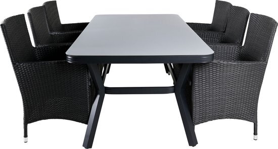Hioshop Virya tuinmeubelset tafel 100x200cm en 6 stoel Malin zwart, grijs.