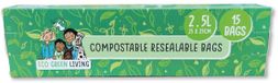 Eco Green Living Sacs de conservation compostables refermables 2,5 litres 15 pièces